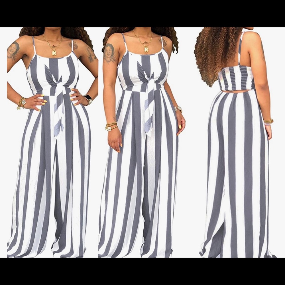 Women’s stripped long pants jumpsuit